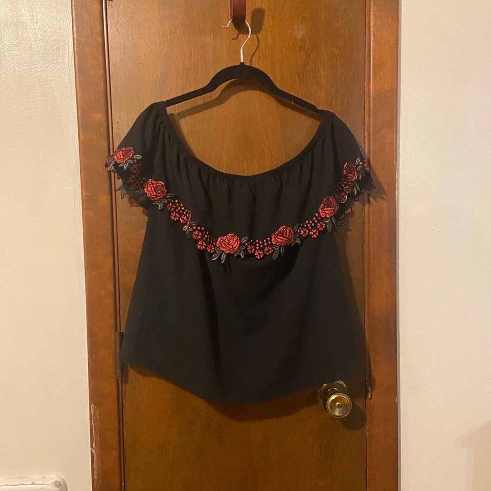 Rose embroidered off the shoulder top